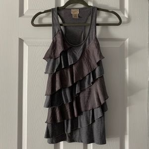 Grey Cascading Ruffles Sleeveless Tank Top